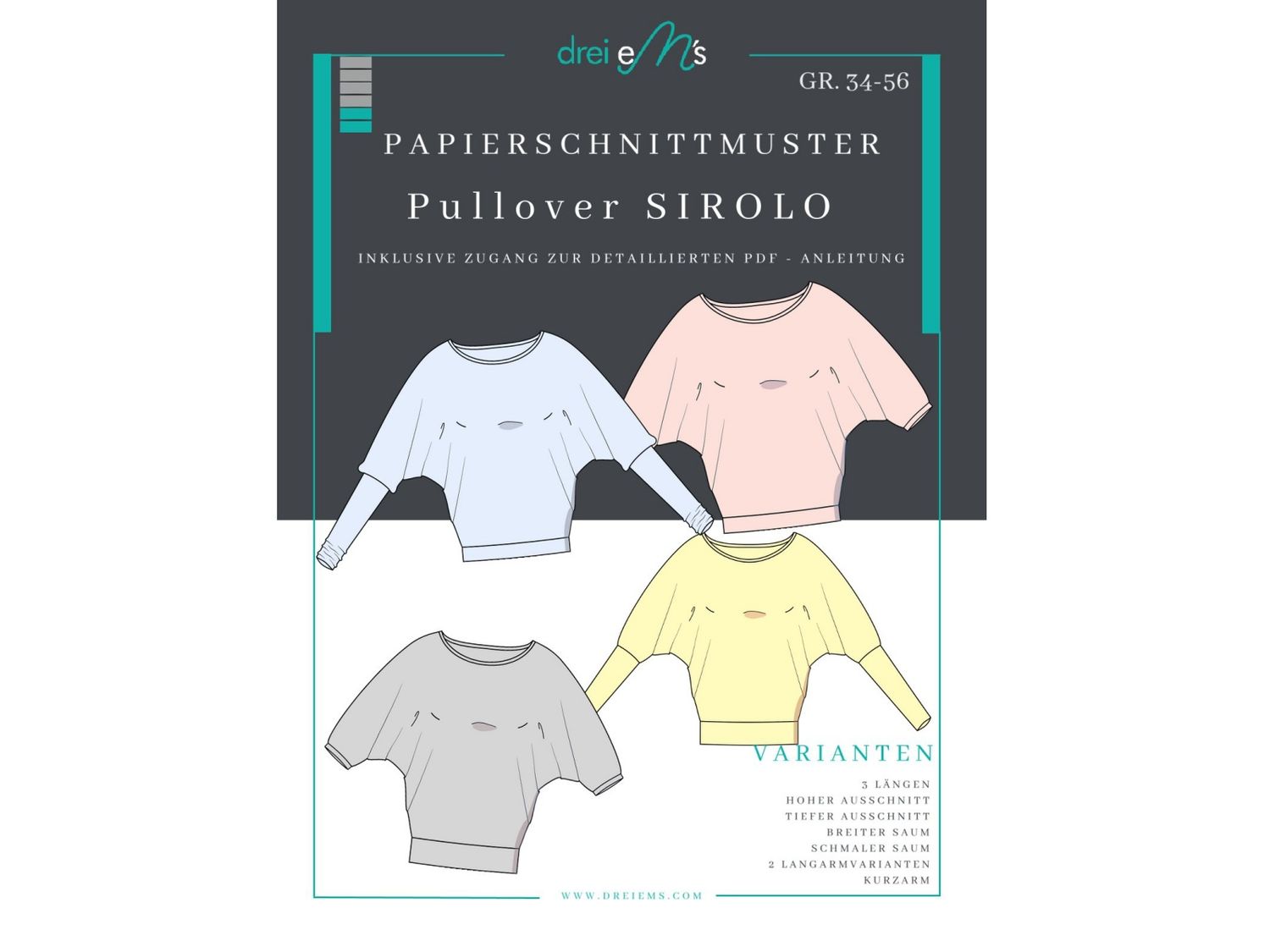 Papierschnittmuster Pullover SIROLO  Gr. 34-56