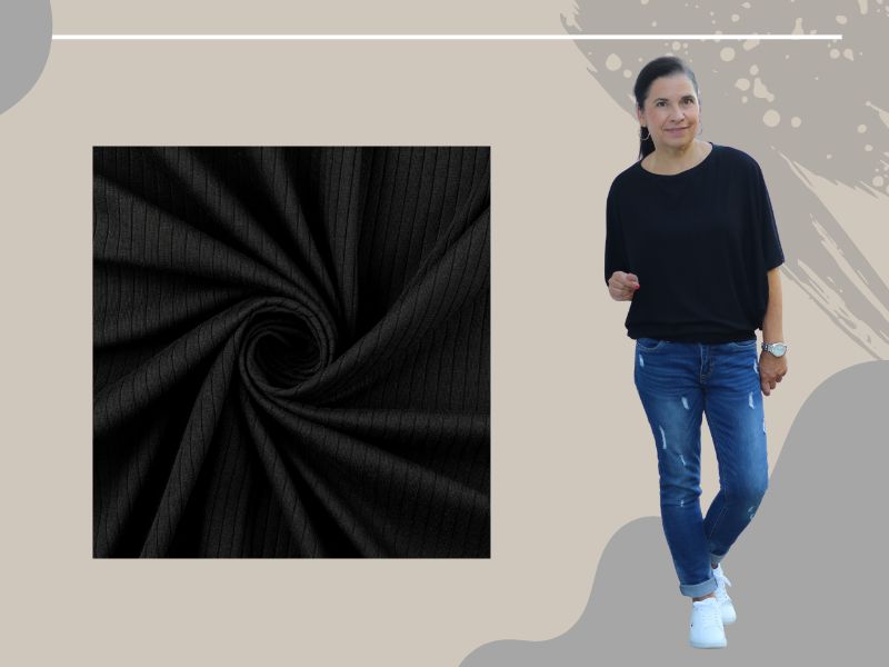 NÄHPAKET Pullover SIROLO  Gr. 34-56 schwarz Rippjersey