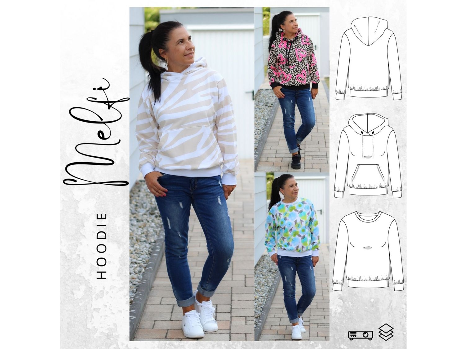 Hoodie MELFI Gr. 32-56 Schnittmuster PDF Ebook