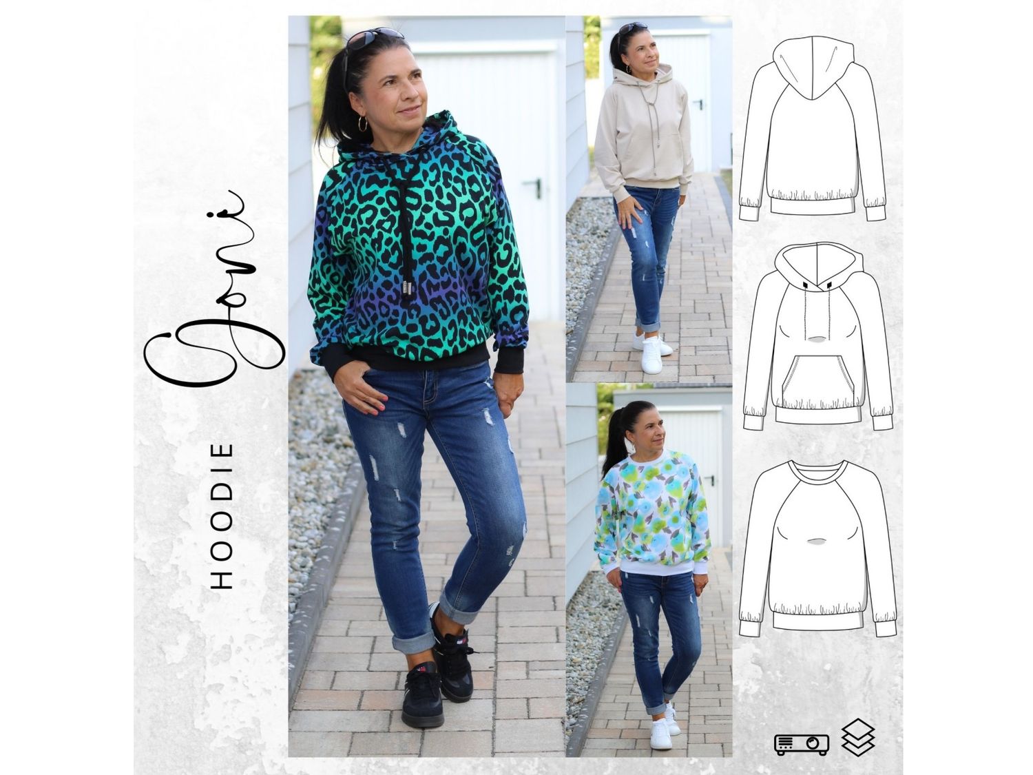 Raglanhoodie GONI Gr. 32-56 Schnittmuster PDF Ebook