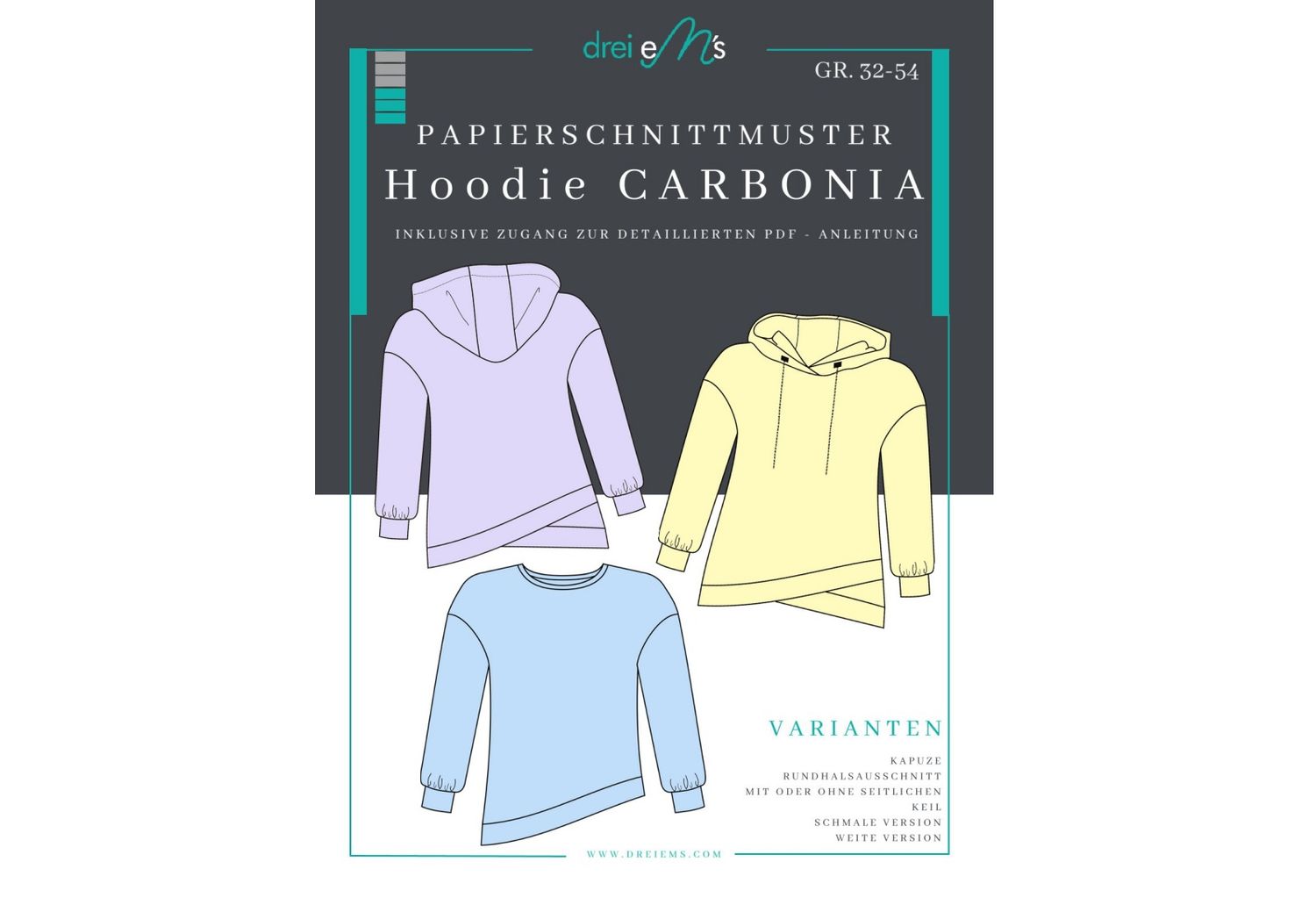 Papierschnittmuster  Hoodie CARBONIA Gr. 32-54