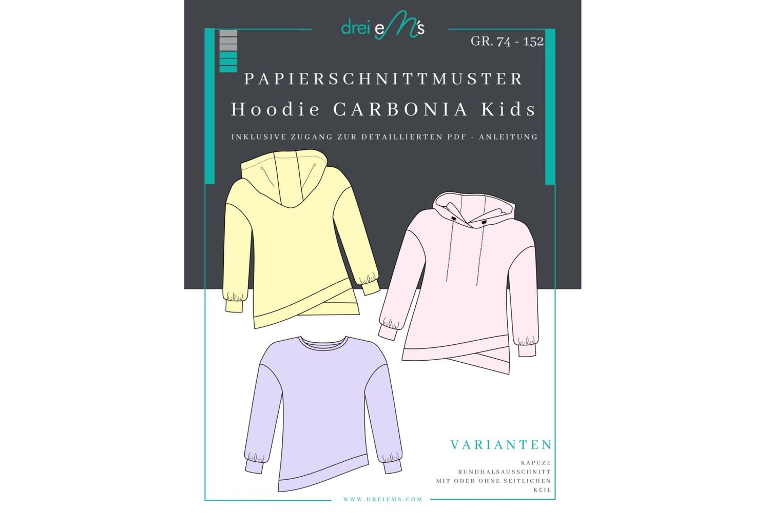 Papierschnittmuster  Hoodie CARBONIA Kids Gr. 74-152
