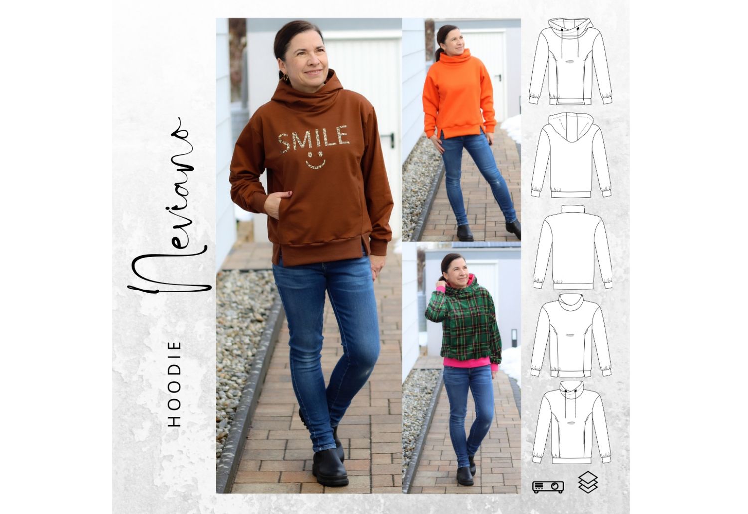 Hoodie NEVIANO Gr. 34-54 Schnittmuster PDF Ebook