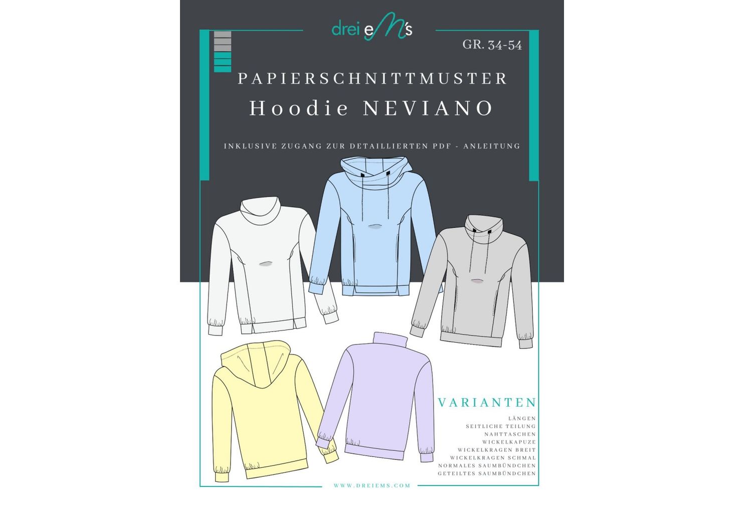 Papierschnittmuster Hoodie NEVIANO Gr. 34-54