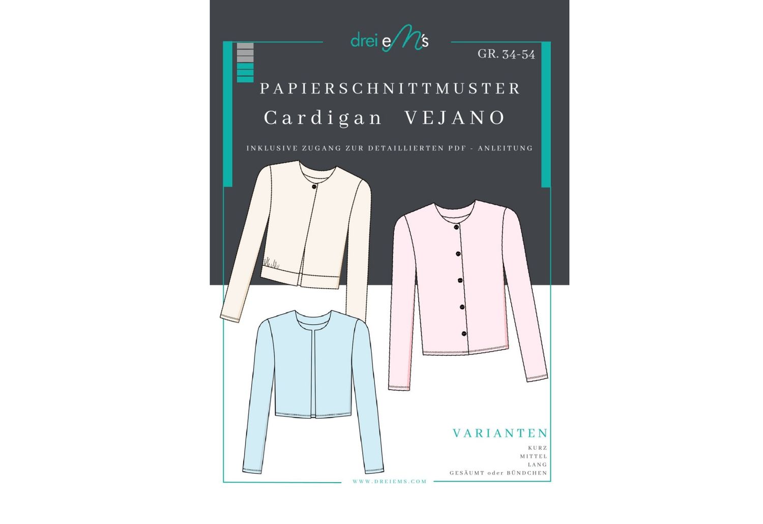 Papierschnittmuster Cardigan VEJANO Gr. 34-54