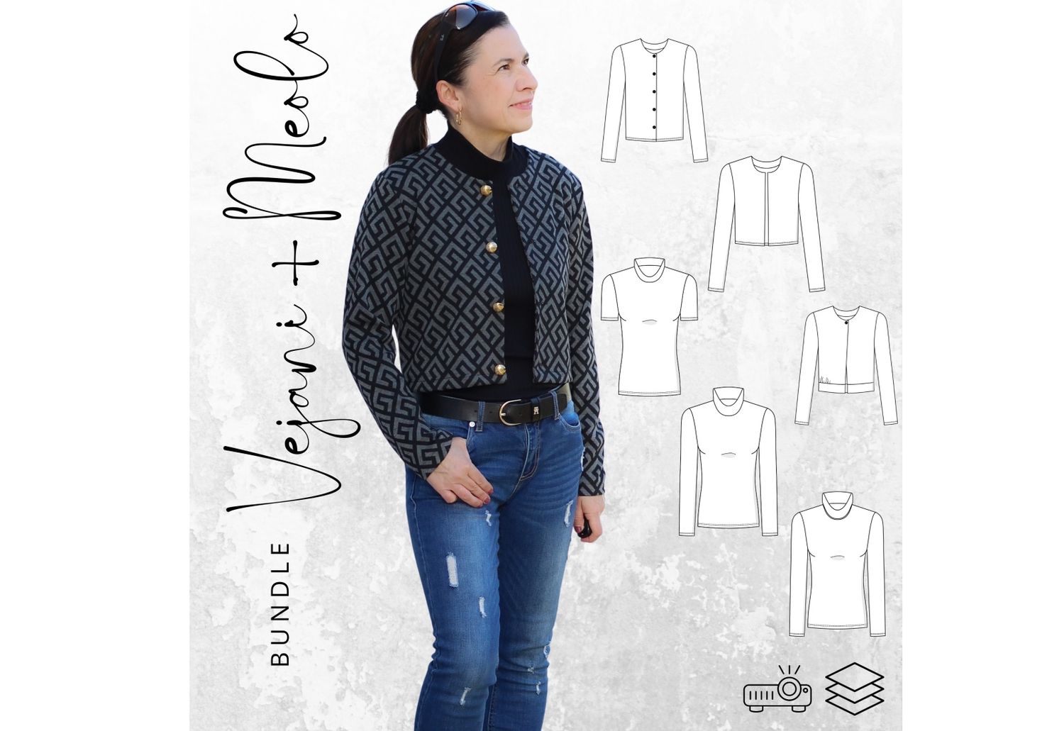 BUNDLE Cardigan VEJANO Gr. 34-54  + Rolli MEOLO Gr. 32-56 Schnittmuster PDF Ebook