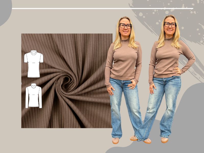 NÄHPAKET Rolli MEOLO Rippenjersey braun Gr. 32-44