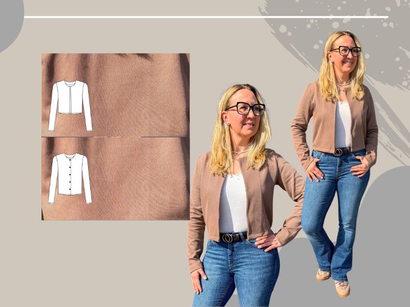 NÄHPAKET Cardigan VEJANO Strickjersey taupe-braun