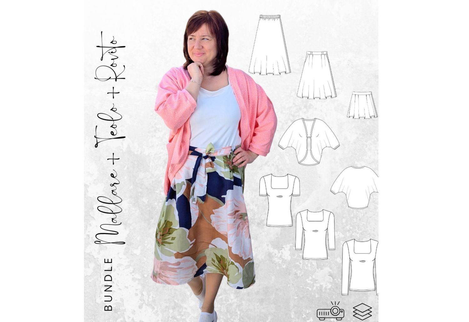 BUNDLE Schnittmuster PDF Ebook Rock MALLARE Gr. 32-56 + Shirt TEOLO Gr. 32-56 + Cardigan ROVITO Gr. 34-54