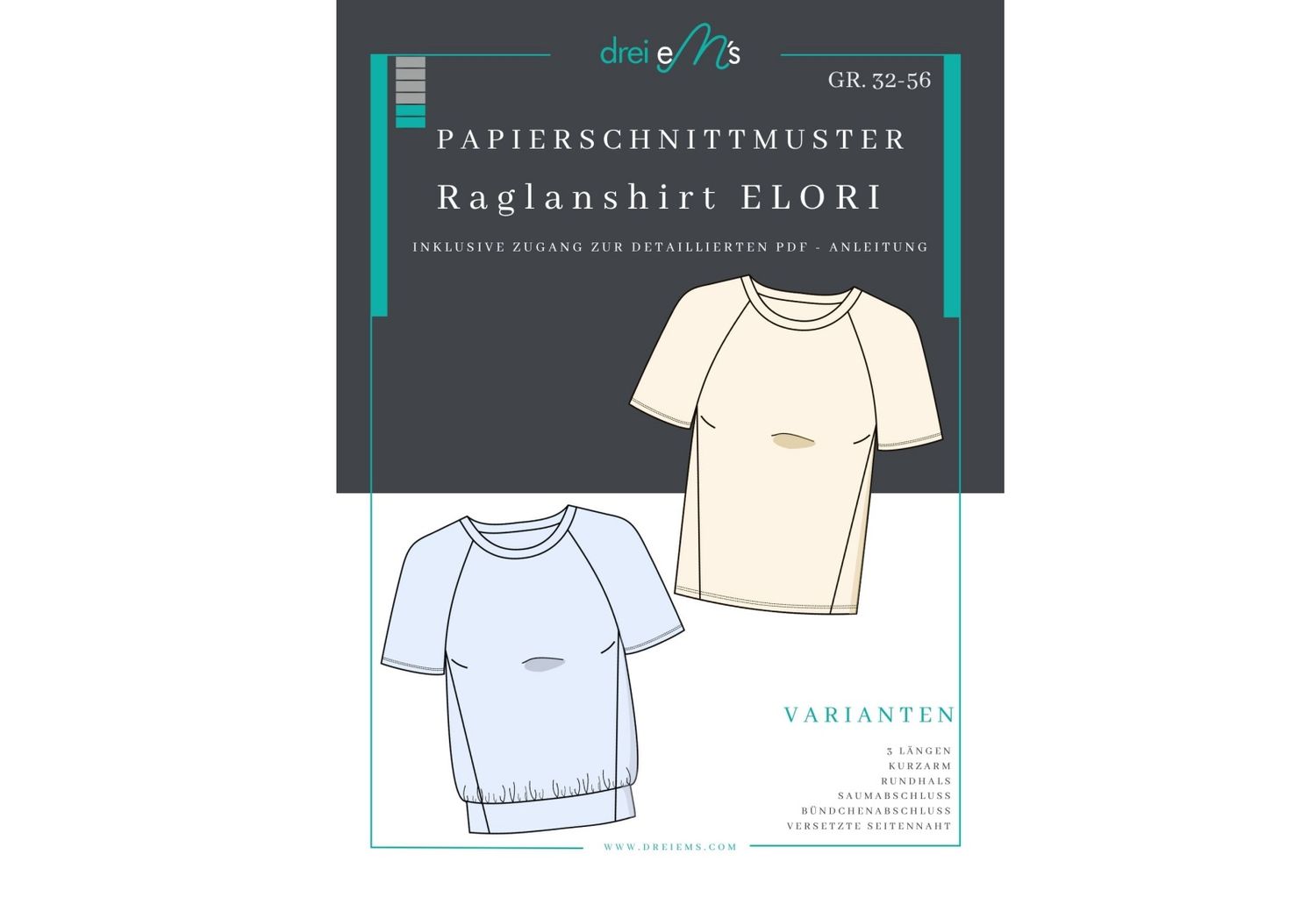 Papierschnittmuster Raglanshirt ELORI Gr. 32-56