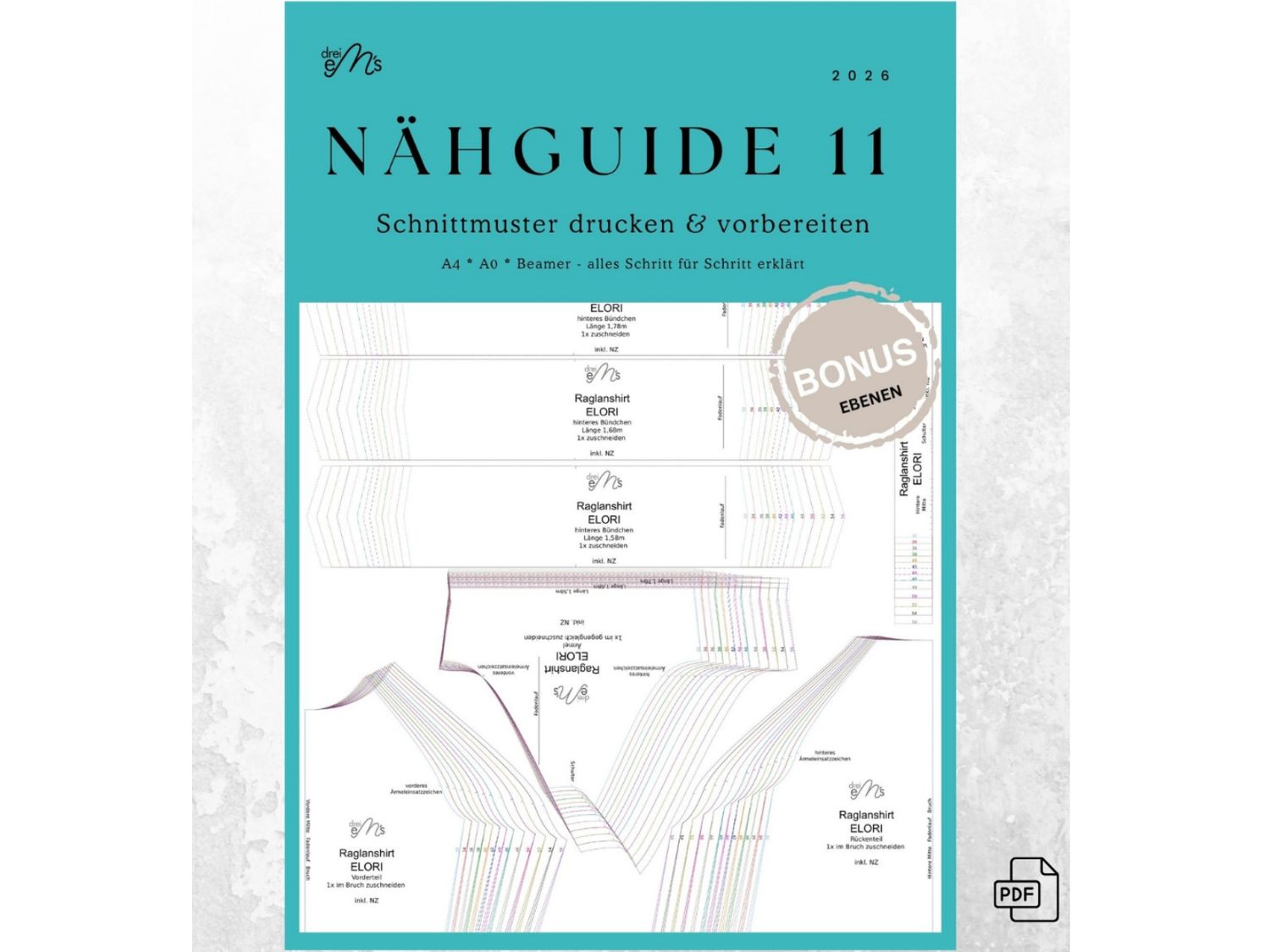 PDF- NÄHGUIDE 11 – A4, A0 &amp; Beamer: Schnittmuster drucken &amp; vorbereiten ohne Frust