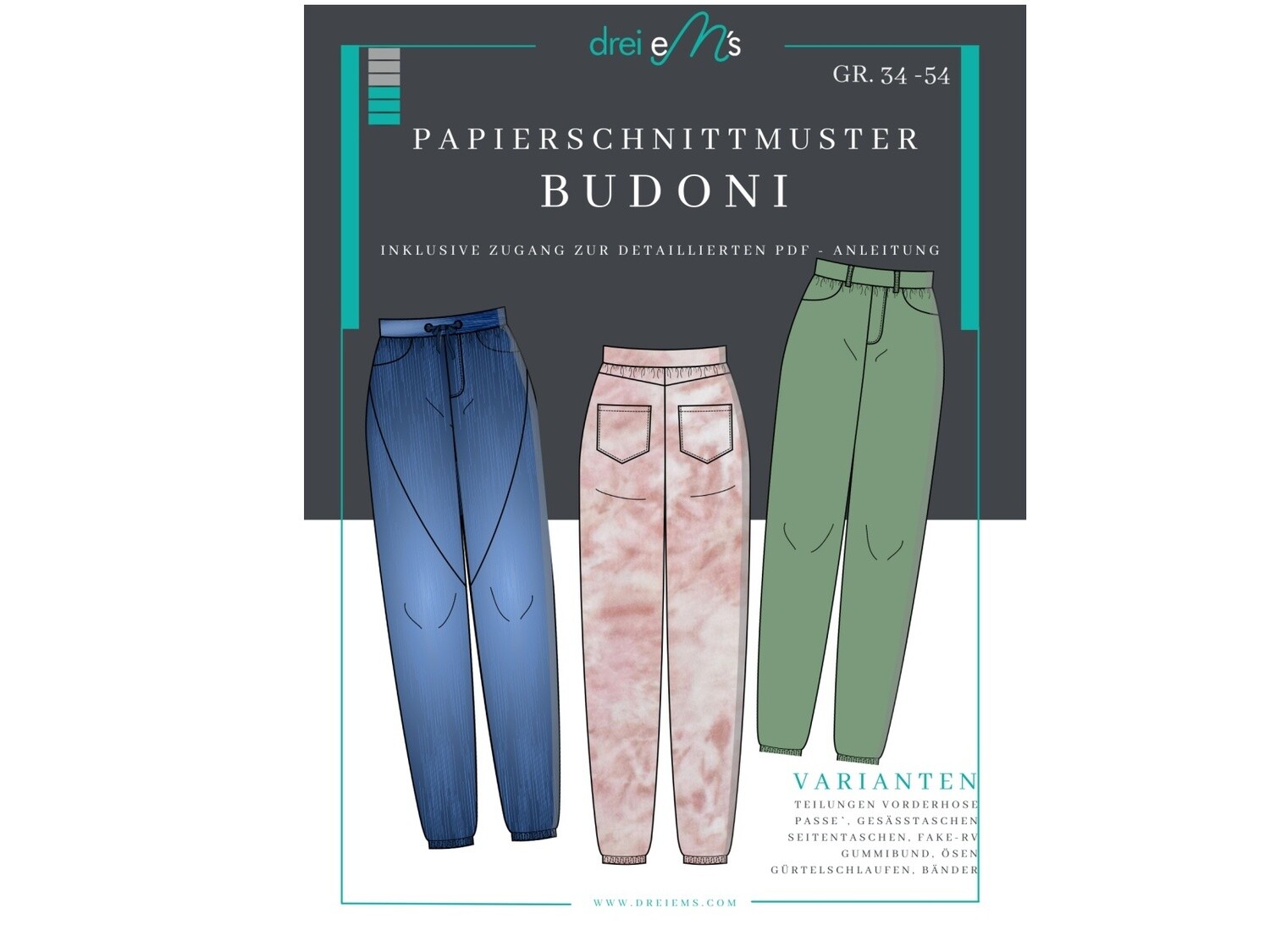 Papierschnittmuster Hose BUDONI Gr. 34-54