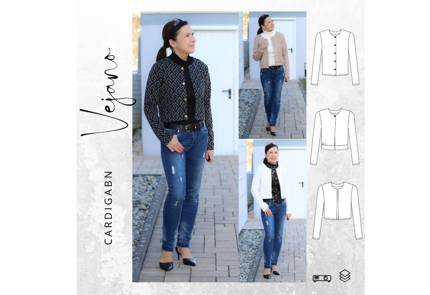 Cardigan VEJANO Gr. 34-54 Schnittmuster PDF Ebook