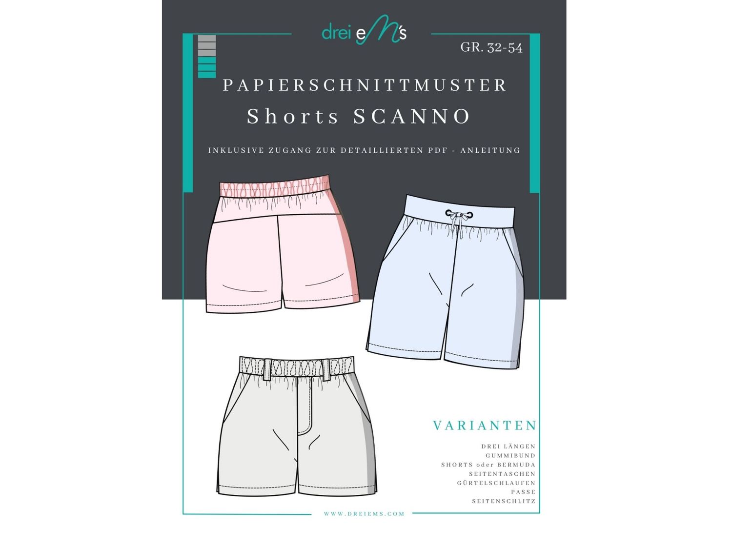 Papierschnittmuster Shorts SCANNO Gr. 32-54