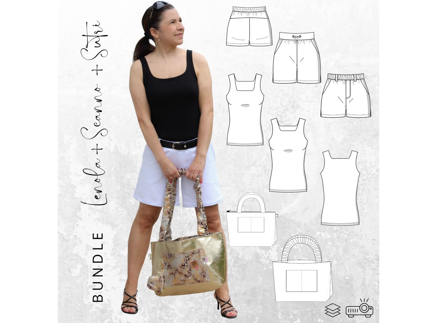 BUNDLE - Shorts SCANNO Gr. 32-54 + Top LENOLA Gr. 34-54 + Shopper SUTRI
