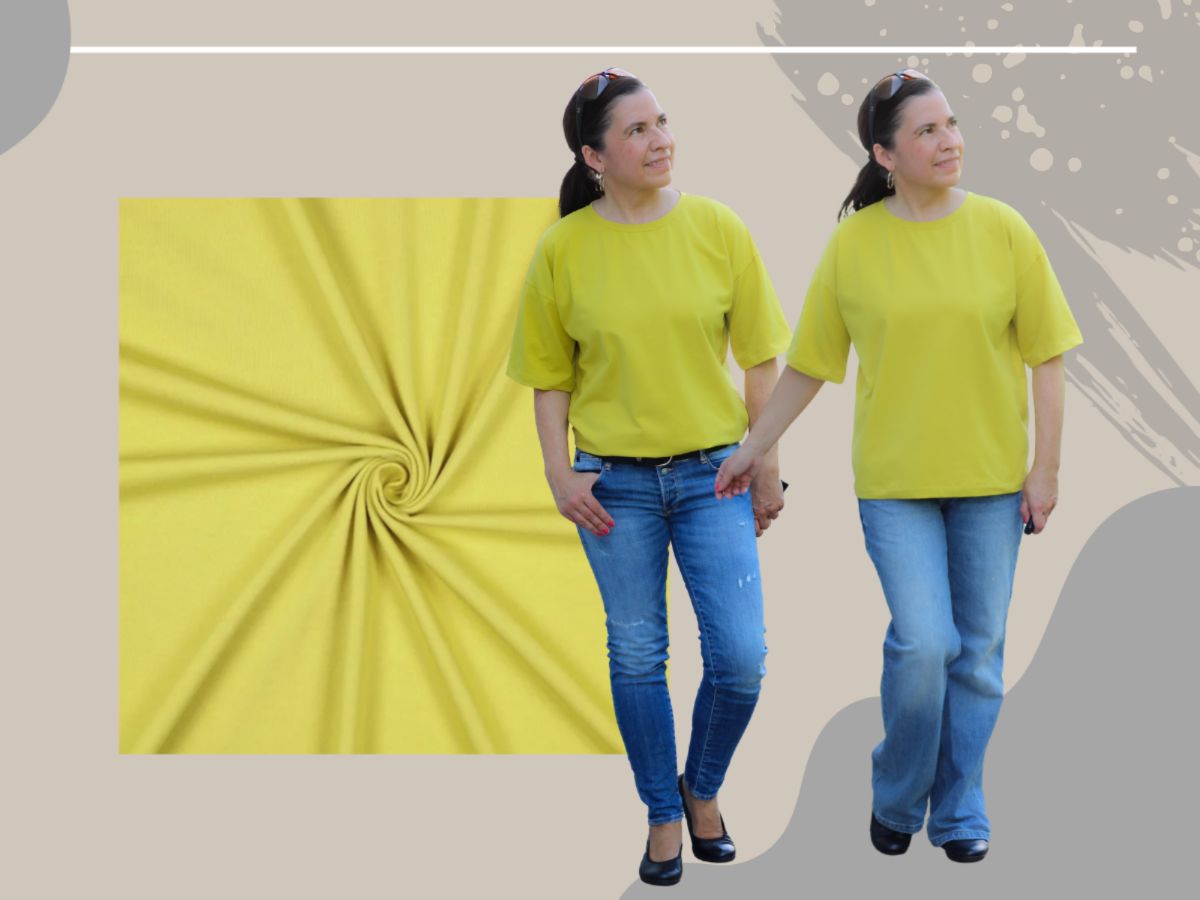 Nähpaket Shirt LOVANI Jersey curry gelb Gr. 32-44 1,68m