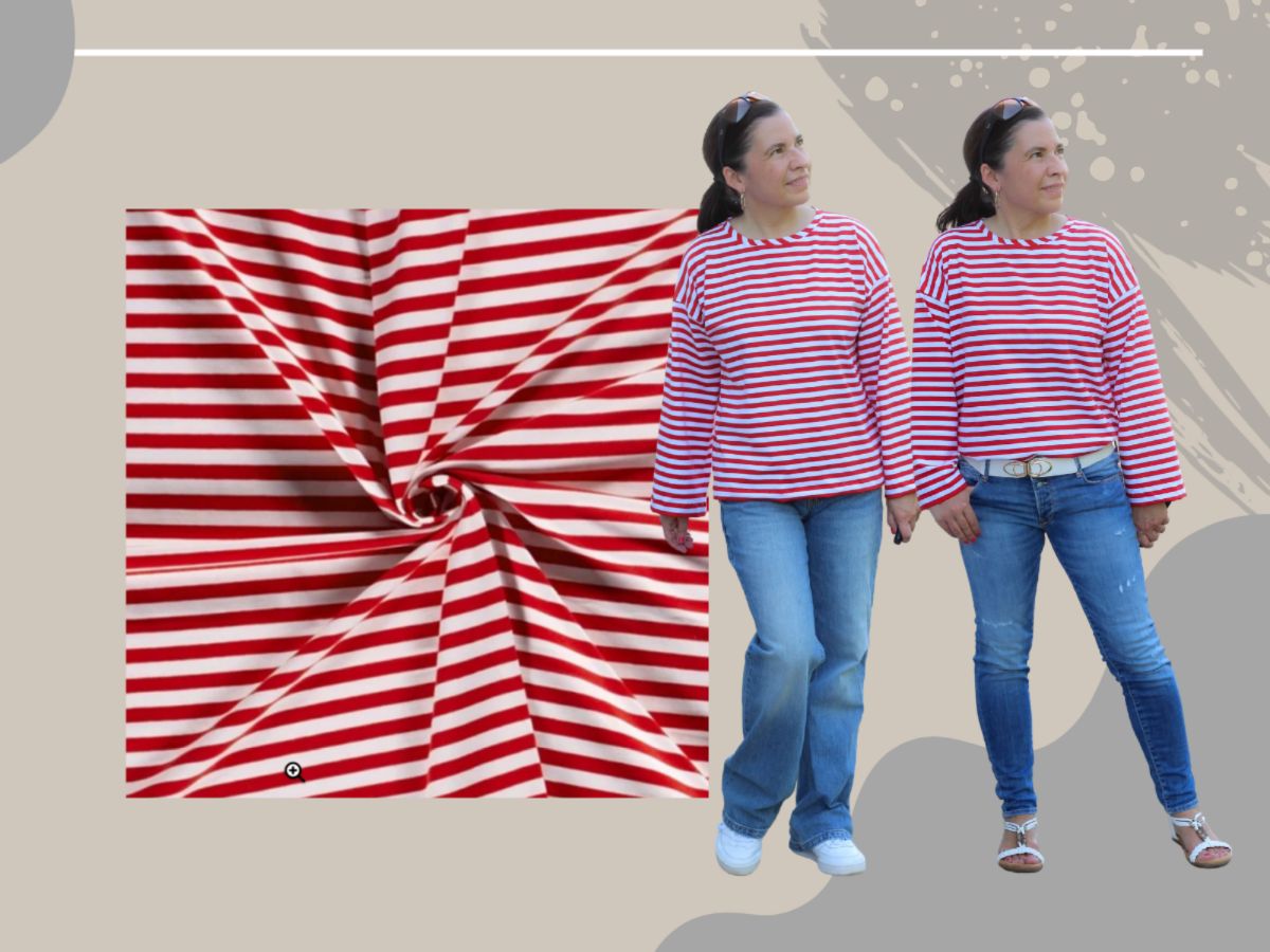 Nähpaket Shirt LOVANI Jersey  rot/weiß gestreift