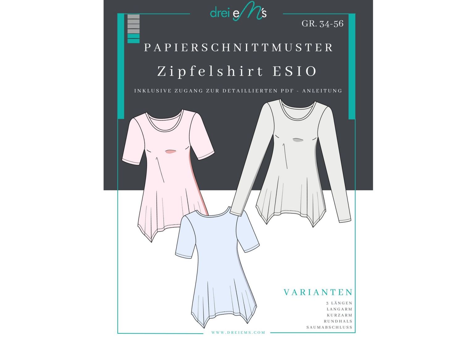 Papierschnittmuster Zipfelshirt ESIO Gr. 34-56
