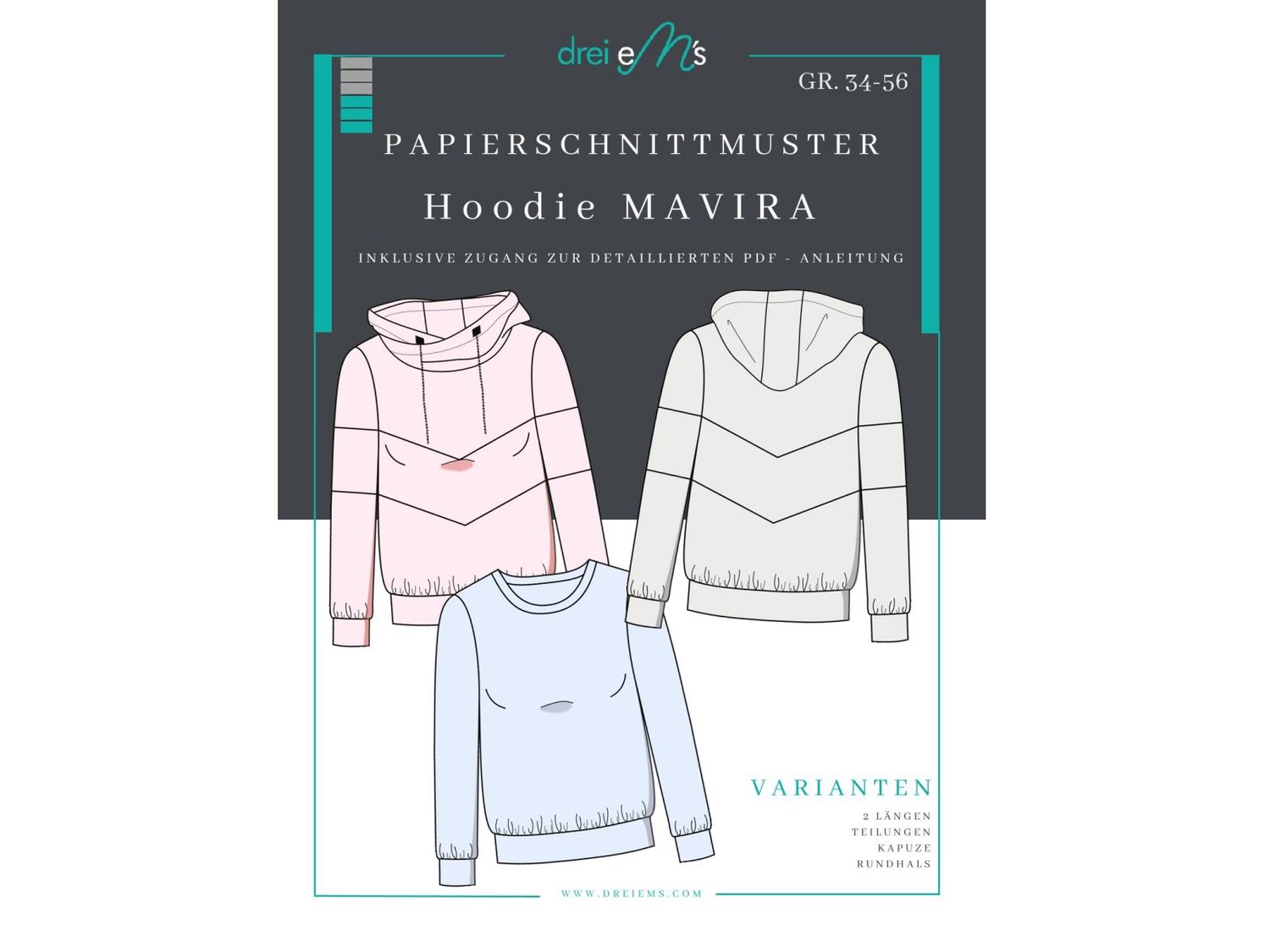Papierschnittmuster Hoodie MAVIRA Gr. 34-56