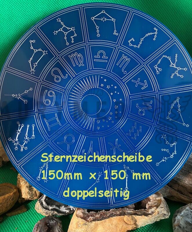 150 mm Disc - Astrologie Sternzeichen und Symbolik trifft Bifilar Spule (fermatsche Antenne), doppelseitig, Zinn legiert, Kupfer unterlegt, meeresblau 150 mm Disc - Astrologie Sternzeichen und Symbolik trifft Bifilar Spule (fermatsche Antenne), doppelseitig, Zinn legiert, Kupfer unterlegt, meeresblau