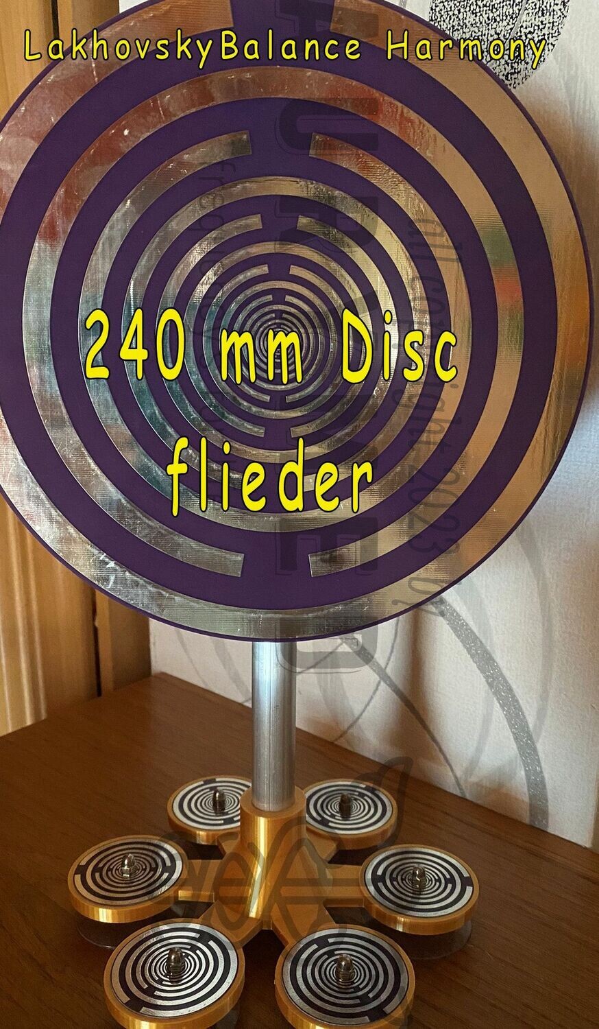 240 mm Disc- Aury`s MWA to Go in flieder, Lakhovsky MWO Schwingkreis - Resonanz Ständer aus 3 D Druck PLA