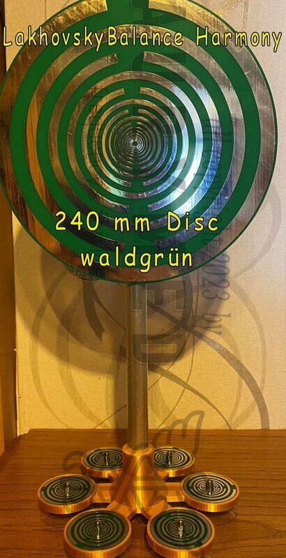 240 mm Disc - Aury`s MWA to Go in grün, Lakhovsky MWO Schwingkreis - Resonanz Ständer aus 3 D Druck PLA