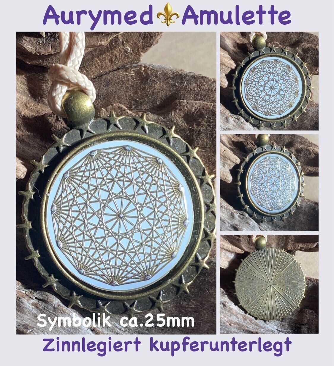 Amulette - bronzefarbend mit Sternenrand, Dodecagram 12-er Stern, Disc in weiss mit ca.25 mm Durchmesser, Disc Zinn legiert, Kupfer unterlegt