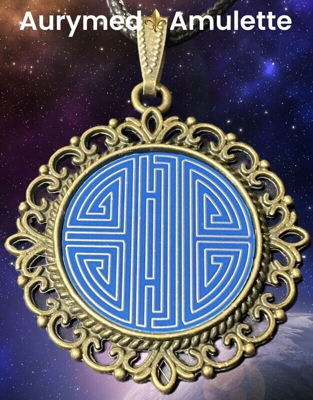 Amulette - bronzefarbend, chinesische Shou Symbolik Disc in blau mit ca.25 mm Durchmesser, Disc Zinn legiert, Kupfer unterlegt Amulette - bronzefarbend, chinesische Shou Symbolik Disc in blau mit ca.25 mm Durchmesser, Disc Zinn legiert, Kupfer unterlegt