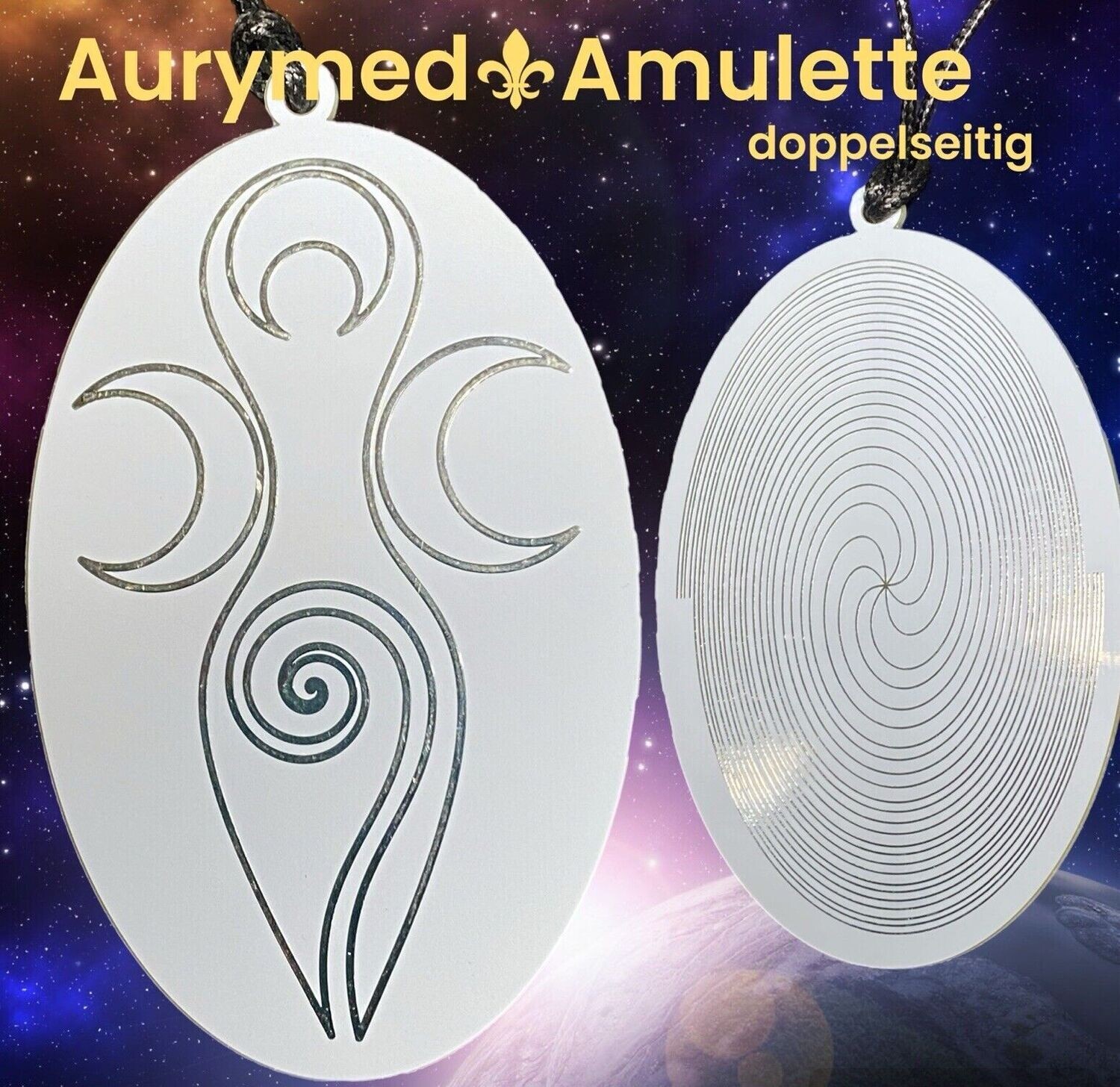 Amulette - Disc - Dreifaltigkeits-/Fruchtbarkeits Göttin trifft die Bifilar Antenne (8fach) fermatsche Spule, doppelseitig, Zinn legiert, Kupfer unterlegt, weiß