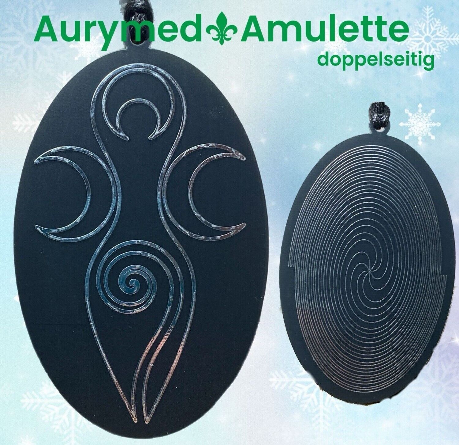 Amulette - Disc - Dreifaltigkeits-/Fruchtbarkeits Göttin trifft die Bifilar Antenne (8fach) fermatsche Spule, doppelseitig, Zinn legiert, Kupfer unterlegt, schwarz