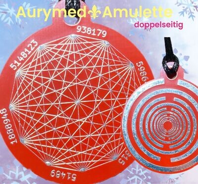 Amulette - Disc ca. 48x58 mm, doppelseitig, Dodecagram und Lakhovsyk Symbol MWO Antenne, rot, Zinn legiert, Kupfer unterlegt Amulette - Disc ca. 48x58 mm, doppelseitig, Dodecagram und Lakhovsyk Symbol MWO Antenne, rot, Zinn legiert, Kupfer unterlegt