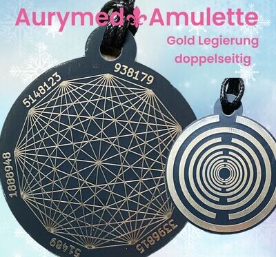 Amulette - Disc ca. 48x58 mm, doppelseitig, Dodecagram und Lakhovsyk Symbol MWO Antenne, schwarz, Gold legiert, Kupfer unterlegt Amulette - Disc ca. 48x58 mm, doppelseitig, Dodecagram und Lakhovsyk Symbol MWO Antenne, schwarz, Gold legiert, Kupfer unterlegt