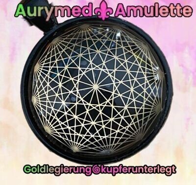 Amulette - schwarz, Dodecagram 12-er Stern, Disc in schwarz (hinter Glas) mit ca.25 mm Durchmesser, Disc Gold legiert, Kupfer unterlegt Amulette - schwarz, Dodecagram 12-er Stern, Disc in schwarz (hinter Glas) mit ca.25 mm Durchmesser, Disc Gold legiert, Kupfer unterlegt