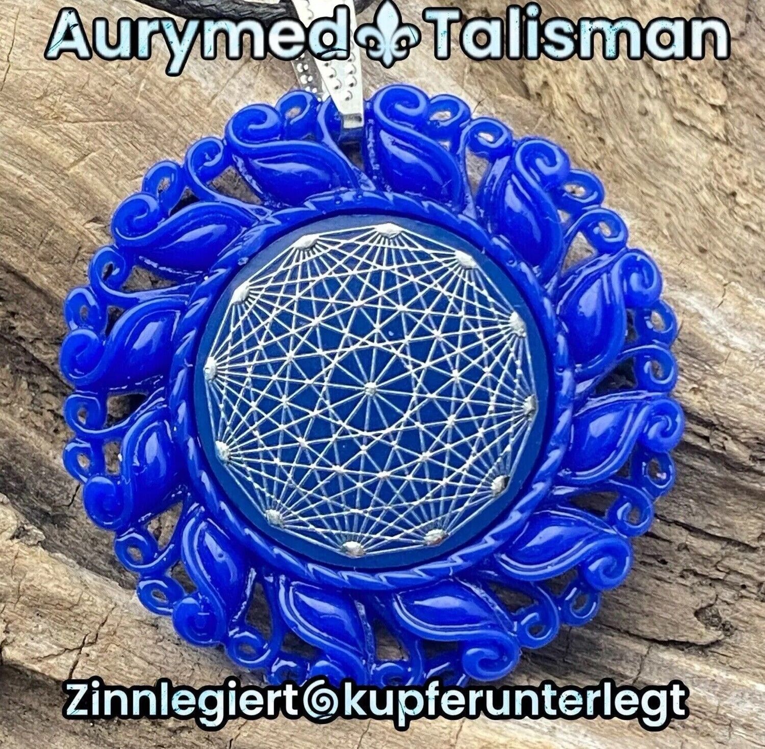 Amulette - Resin Harz Art, Dodecagram 12-er Stern, Disc in blau mit ca.25 mm Durchmesser, Disc Zinn legiert, Kupfer unterlegt