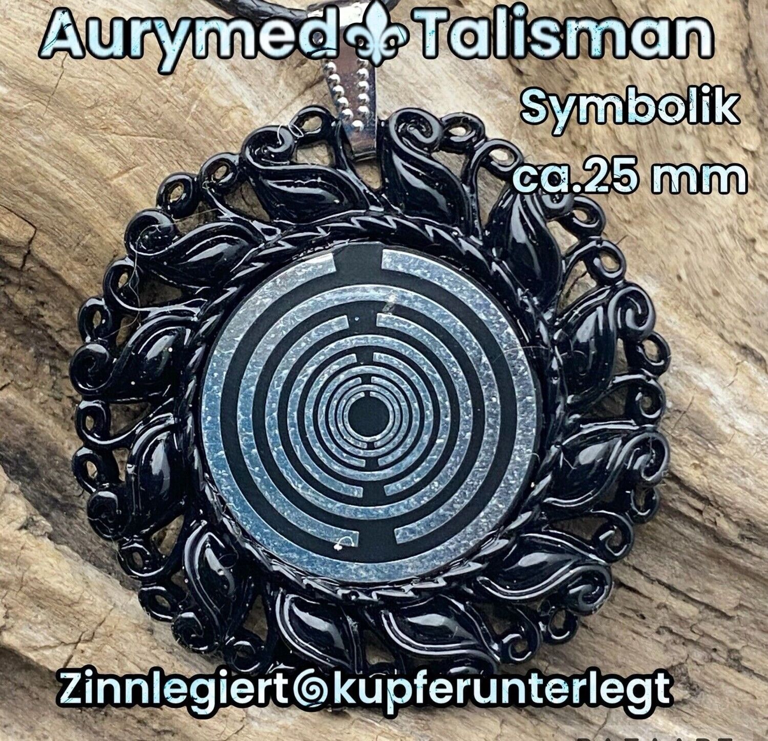 Amulette - Resin Harz Art, Lakhovsyk Schwingkreis Oszillator Design, Disc in schwarz mit ca.25 mm Durchmesser, Disc Zinn legiert, Kupfer unterlegt