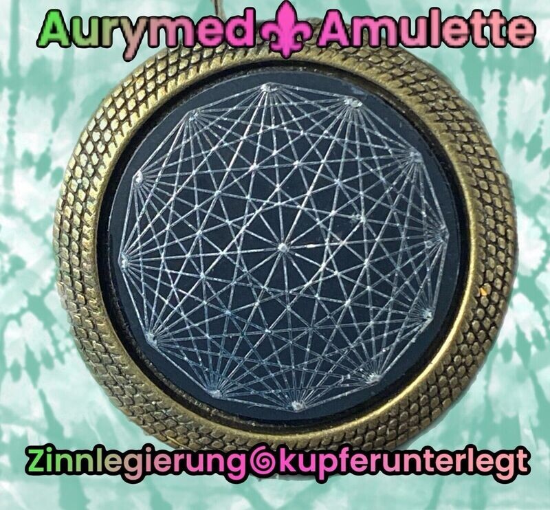 Amulette - bronzefarbend, Dodecagram 12-er Stern, Disc in schwarz mit ca.25 mm Durchmesser, Disc Zinn legiert, Kupfer unterlegt Amulette - bronzefarbend, Dodecagram 12-er Stern, Disc in schwarz mit ca.25 mm Durchmesser, Disc Zinn legiert, Kupfer unterlegt