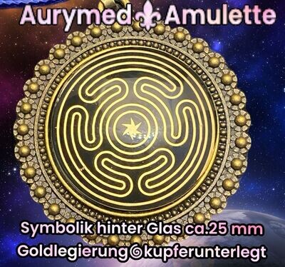 Amulette - bronzefarbend, Hekathe Wheel, Disc (hinter Glas) in schwarz mit ca.25 mm Durchmesser, Disc Gold legiert, Kupfer unterlegt Amulette - bronzefarbend, Hekathe Wheel, Disc (hinter Glas) in schwarz mit ca.25 mm Durchmesser, Disc Gold legiert, Kupfer unterlegt