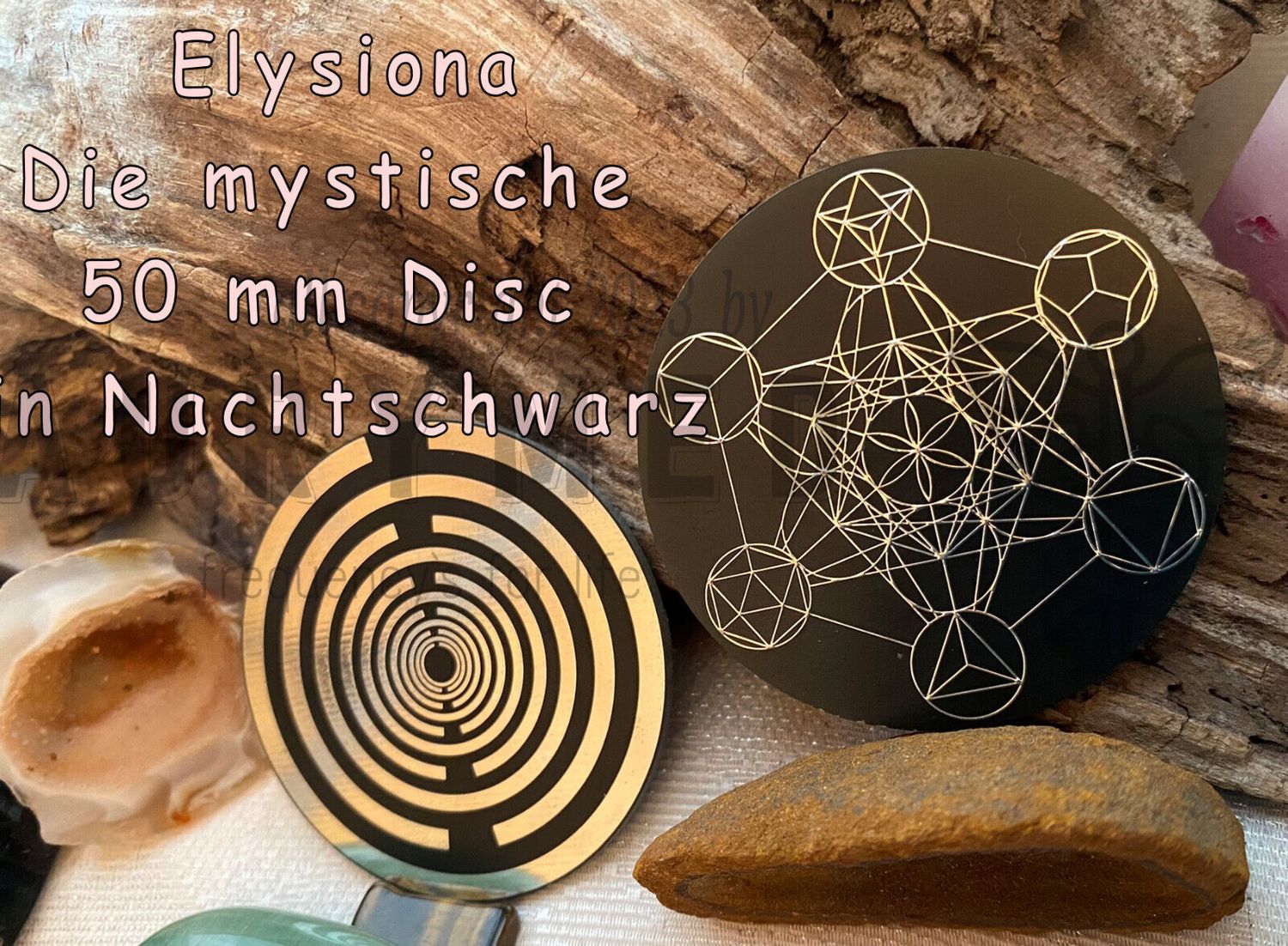 50 mm Disc - 2 Stück - Metatron mit den platonischen Körpern integriert trifft die MWO Lakhovsky Schwingkreis Oszillator Symbol Antenne (stromlos) doppelseitig, schwarz, Zinn legiert, Kupfer unterlegt