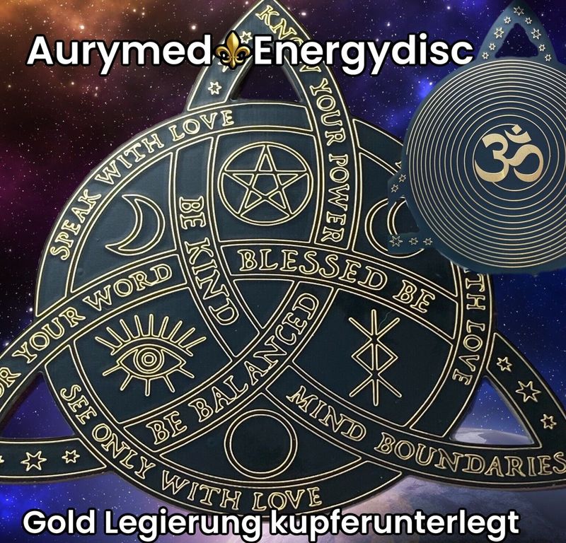 100 mm Disc - Wicca Mystik Scheibe mit der Bifilar Spule (fermatsche Antenne), beideitig, Gold legiert, Kupfer unterlegt, nachtschwarz 100 mm Disc - Wicca Mystik Scheibe mit der Bifilar Spule (fermatsche Antenne), beideitig, Gold legiert, Kupfer unterlegt, nachtschwarz