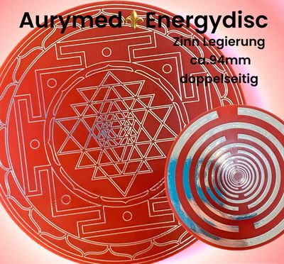 94 mm Disc - 1 Stück - das Sri Yantra Symbol der heiligen Geometrie vereint mit der Lakhovsky MWO Oszillator Schwingkreis Design Antenne (stromlos),doppelseitig,Zinn legiert,Kupfer unterlegt, feuerrot 94 mm Disc - 1 Stück - das Sri Yantra Symbol der heiligen Geometrie vereint mit der Lakhovsky MWO Oszillator Schwingkreis Design Antenne (stromlos),doppelseitig,Zinn legiert,Kupfer unterlegt, feuerrot