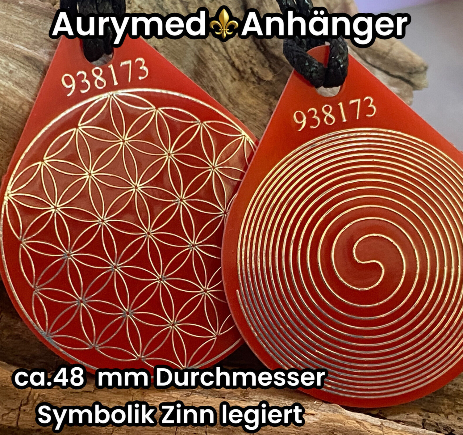 Anhänger Blume des Lebens - Bifilar Spule, rot, ca. 40 mm x 48 mm, Zinn legiert