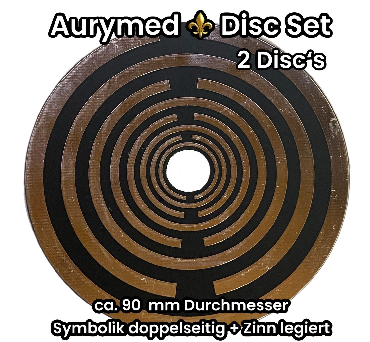 90 mm Disc - 2-er Set - Lakhovsky Antenne MWO Schwingkreis Oszillator Design, doppelseitig, 12 mm Loch mittig, Zinn legiert, Kupfer unterlegt, schwarz