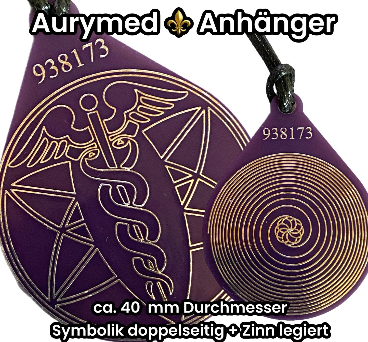 Anhänger Aesk Stab im Merkana - Bifilar Suple, lila, Symbol Zinn legiert