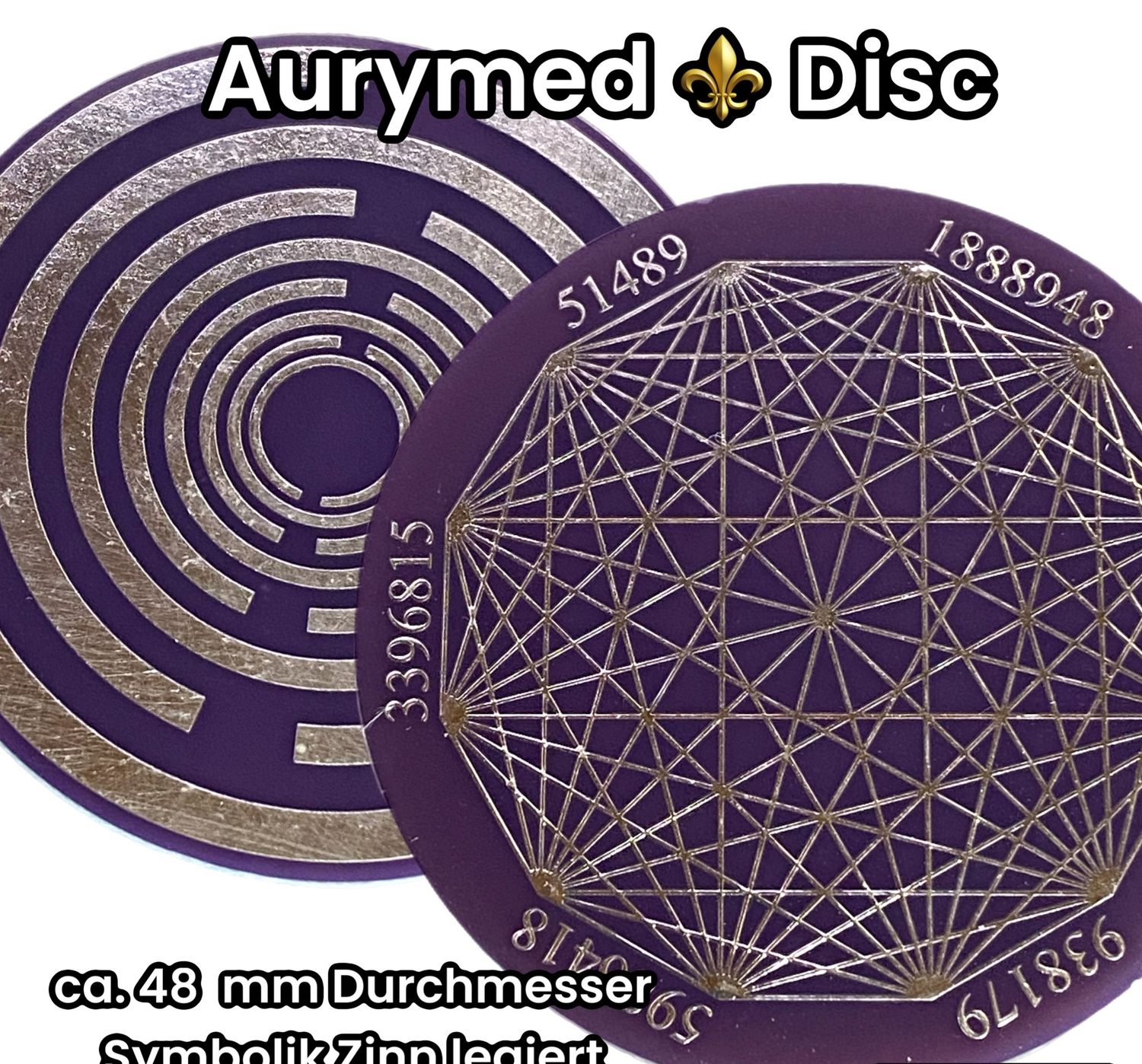 48 mm Disc -  1 Stück - Dodecagram - Lakhovsky MWO Oszillator Antennen Design, doppelseitig, lila, Zinn legiert, Kupfer unterlegt