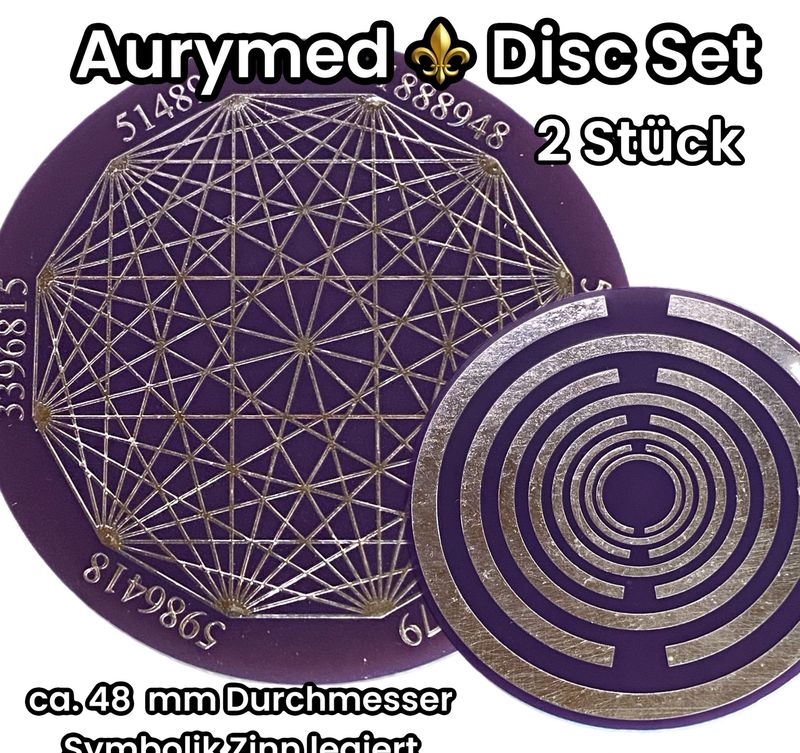48 mm Disc - 2 Stück - Dodecagram - Lakhovsky MWO Oszillator Antennen Design, doppelseitig, lila, Zinn legiert, Kupfer unterlegt 48 mm Disc - 2 Stück - Dodecagram - Lakhovsky MWO Oszillator Antennen Design, doppelseitig, lila, Zinn legiert, Kupfer unterlegt