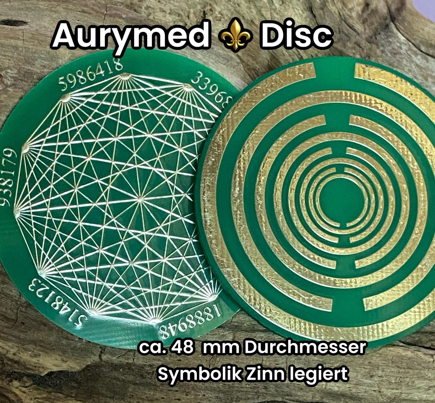 48 mm Disc -  1 Stück - Dodecagram - Lakhovsky MWO Oszillator Antennen Design, doppelseitig, grün, Zinn legiert, Kupfer unterlegt