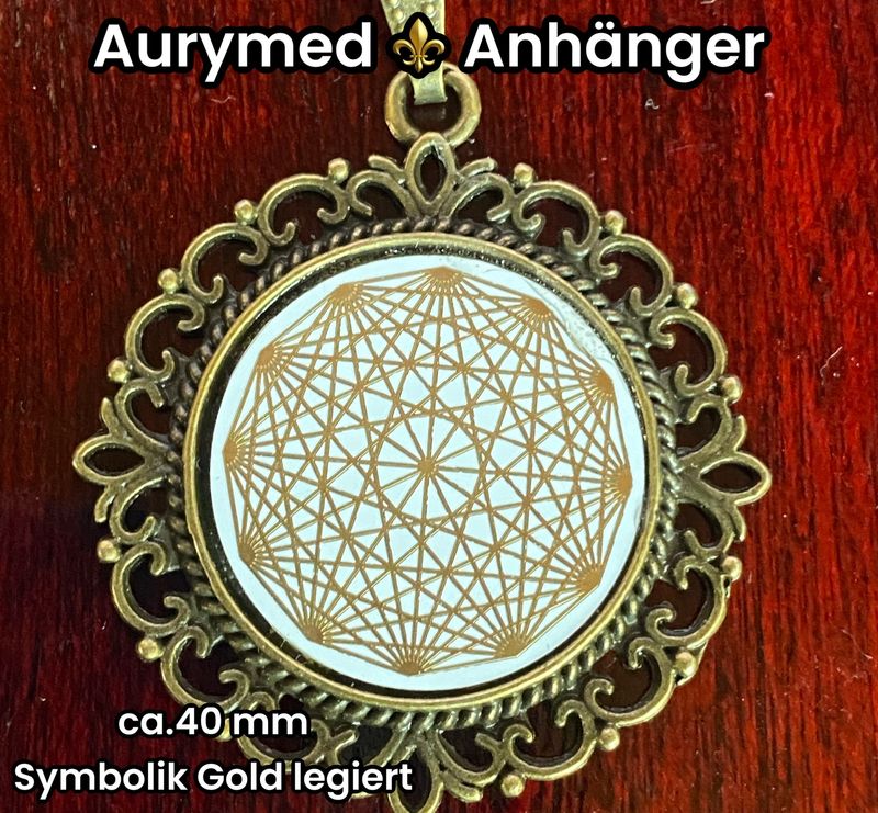 Amulette - Dodecagram als weisser ca. 25 mm großer Coin mit GOLDlegierung in eine bronzefarbende Fassung eingearbeitet, Kupfer unterlegt