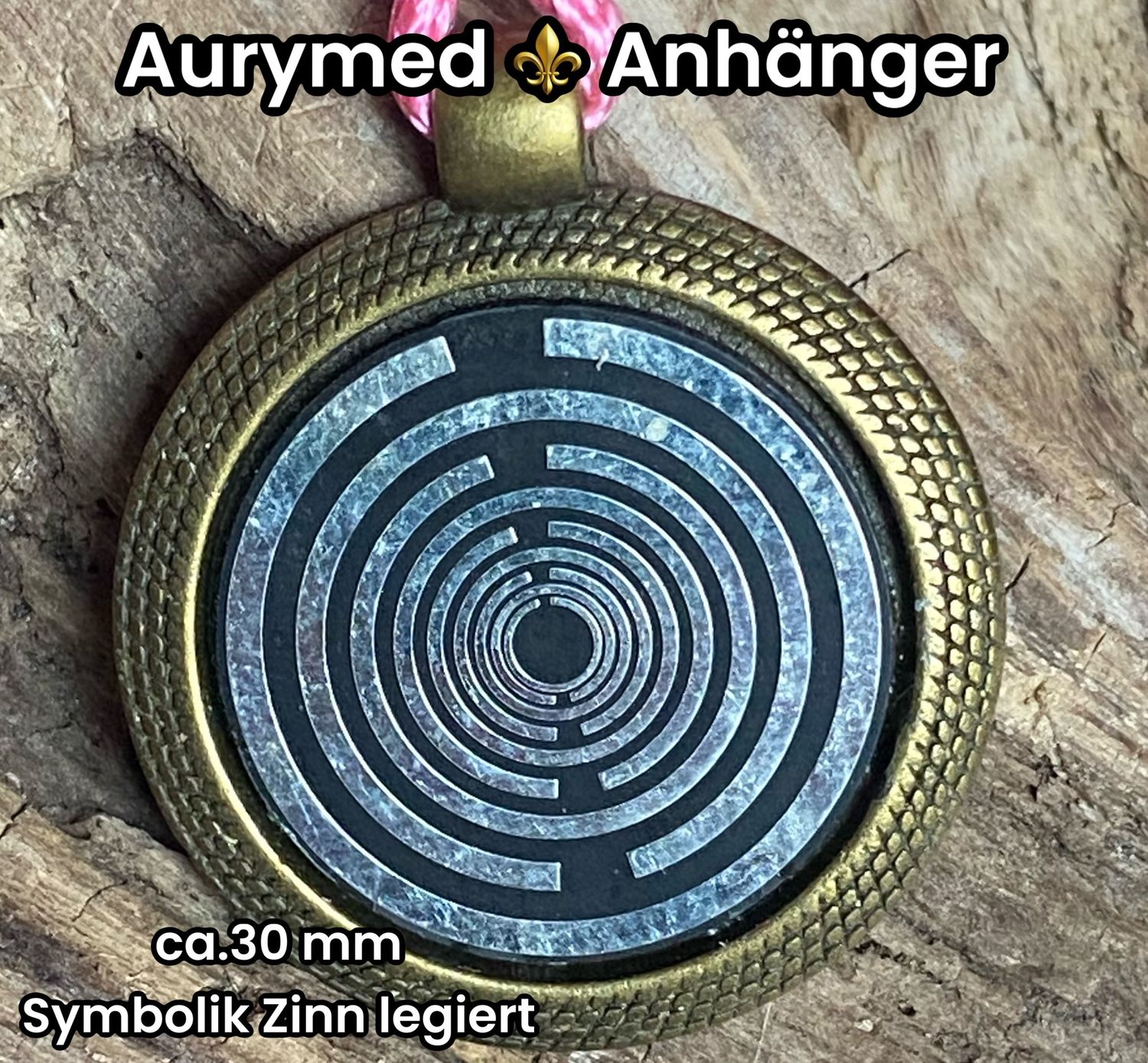 Amulette - bronzefarbend, Lakhovsyk MWO Schwingkreis Antennen Symbol (stromlos), Disc in schwarz mit ca.25 mm Durchmesser, Disc Zinn legiert, Kupfer unterlegt