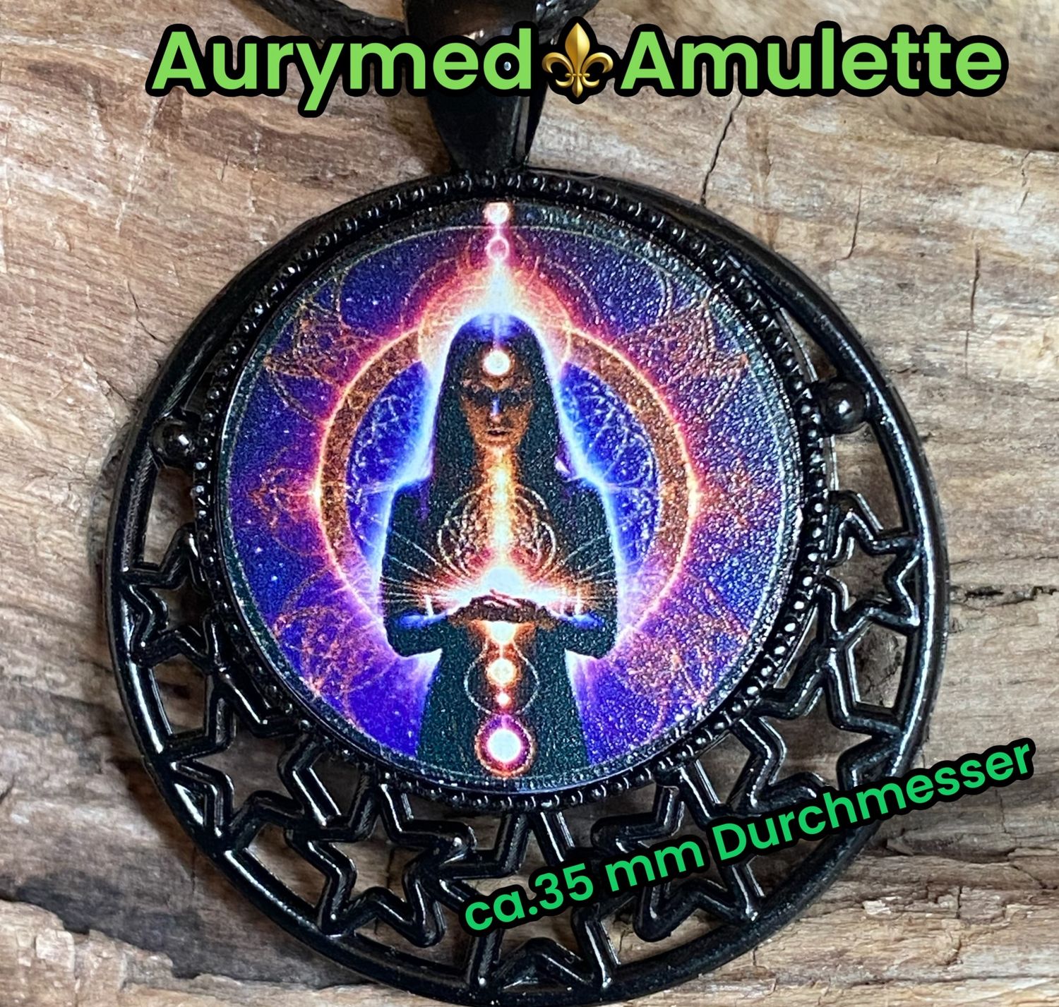 Amulette - lila flieder, Mystik, Wicca Magier Zauberin Chakren Queen, Disc  in bunt, ca.25 mm Durchmesser, Kupfer unterlegt