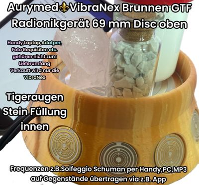 69 mm VibraNex Brunnen, 1 farbig, Oberflächenplatte Zinn legiert, Füllung Tigeraugen 69 mm VibraNex Brunnen, 1 farbig, Oberflächenplatte Zinn legiert, Füllung Tigeraugen